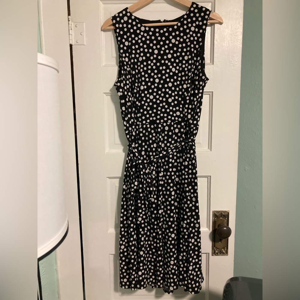 Christopher & Banks Black with White Polka Dot Dress size 8. No pockets